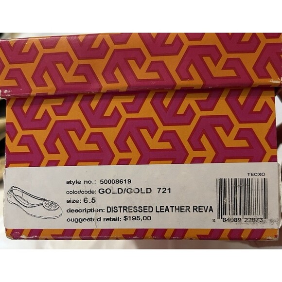 Tory Burch Distressed Leather Reva Gold Ballet Flat Slip On Shoes Womens Sz 6.5 - Picture 16 of 16
